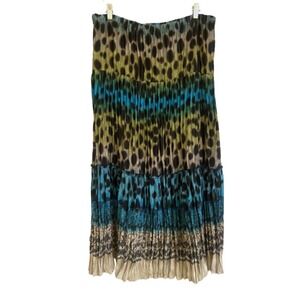 New‎ York City Design Co Skirt Sz L Blue Beige Pleated Maxi Boho Peasant Flowy